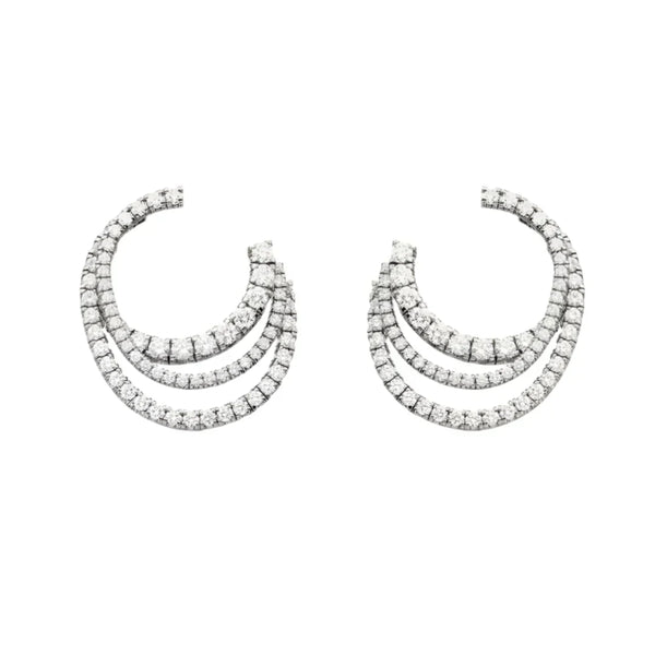 Etincelle Triple Row Hoop Earrings White Gold Vermeil With Diamonds