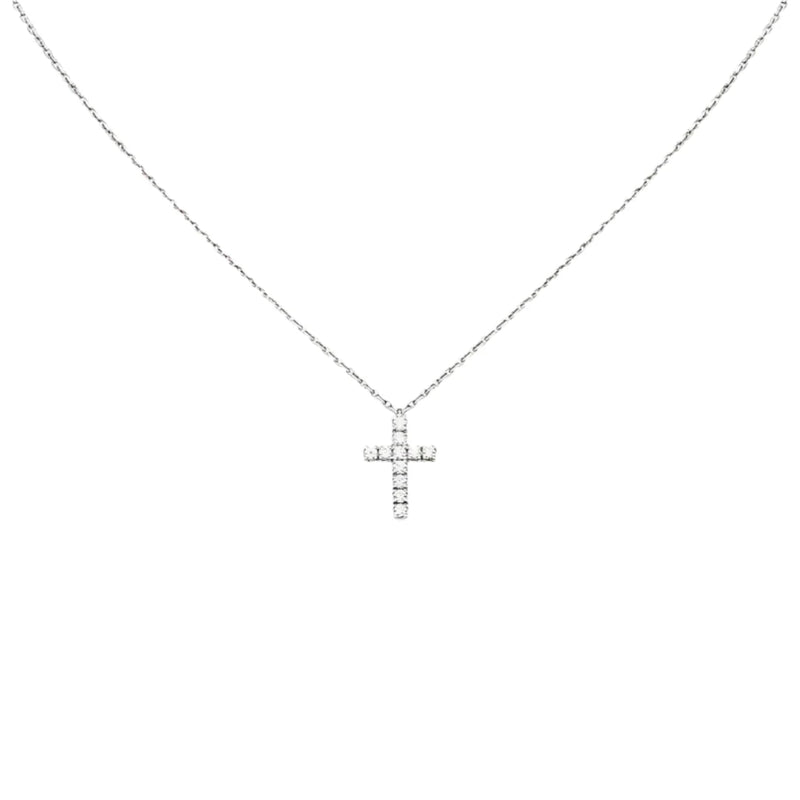 Silver Cross Pendant Necklace With Stones
