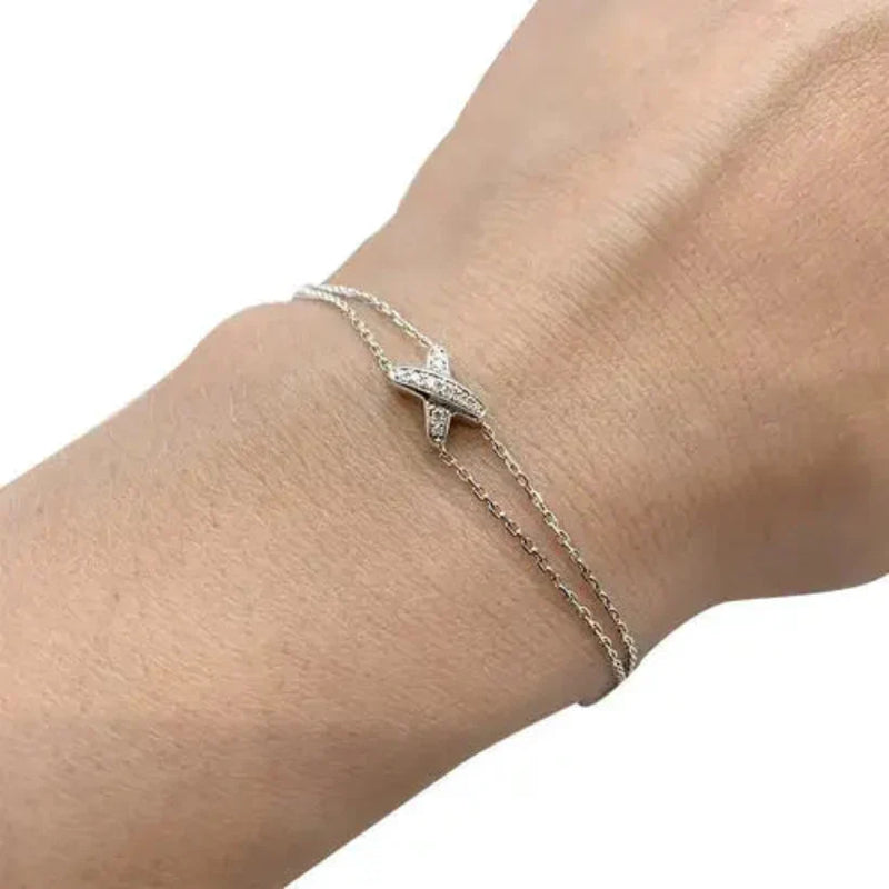 Pave X Charm Bracelet White Gold with Diamonds