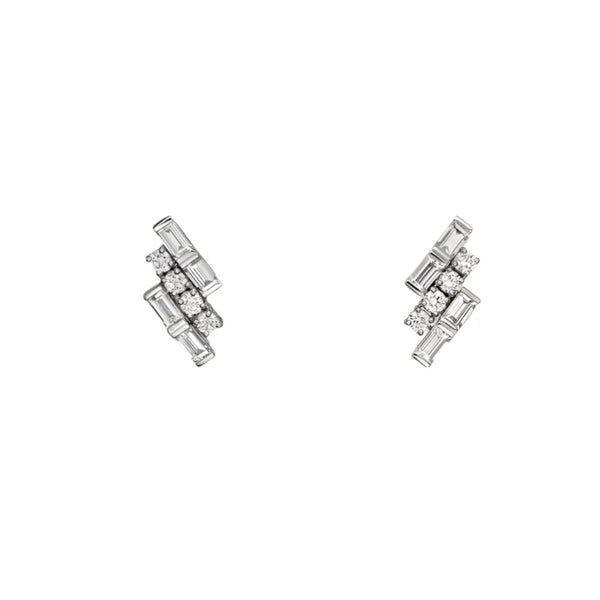 Geometric Cluster Earrings in White Gold Vermeil