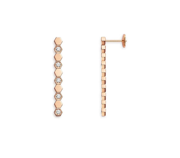 Hexagon Drop Earrings in Rose Gold Vermeil with Diamonds