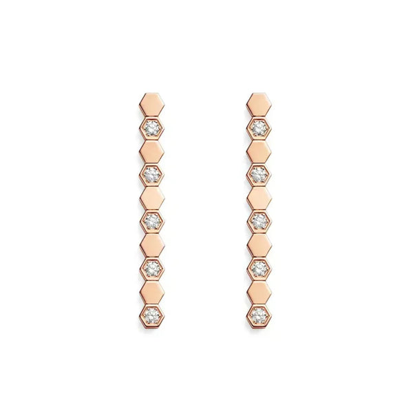 Hexagon Drop Earrings in Rose Gold Vermeil with Diamonds