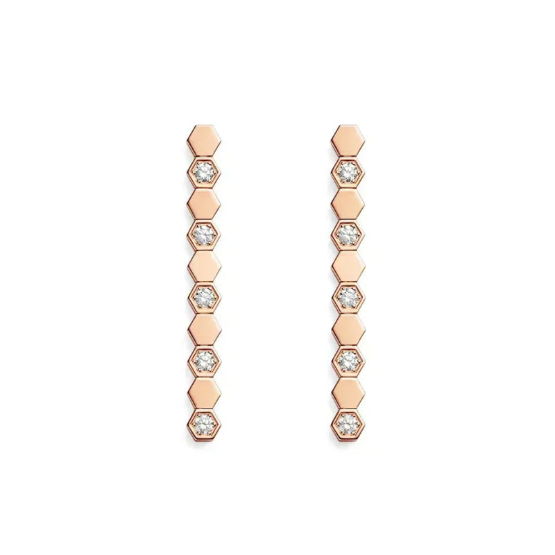Hexagon Drop Earrings in Rose Gold Vermeil with Diamonds