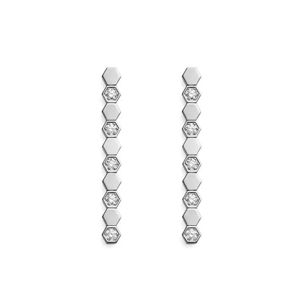 Hexagon Drop Earrings in White Gold Vermeil with Diamonds