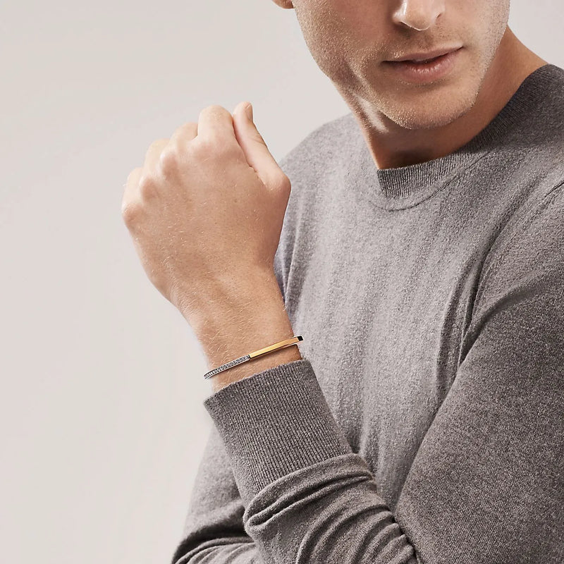 Lock Bangle Bracelet Yellow And White Gold Vermeil Diamond Accent