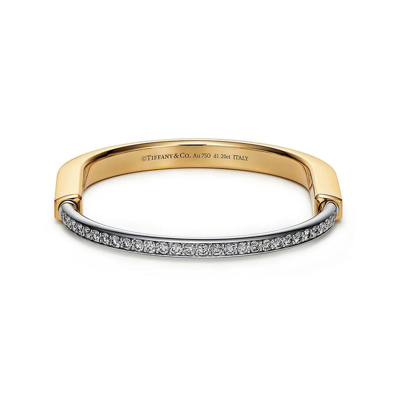 Lock Bangle Bracelet Yellow And White Gold Vermeil Diamond Accent