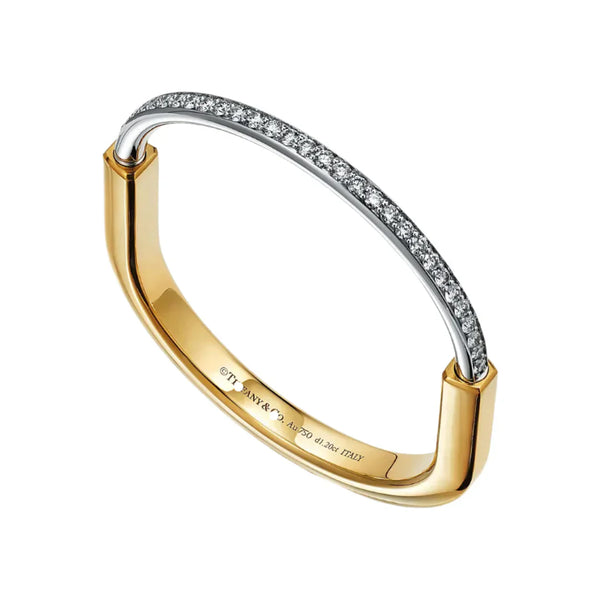 Lock Bangle Bracelet Yellow And White Gold Vermeil Diamond Accent