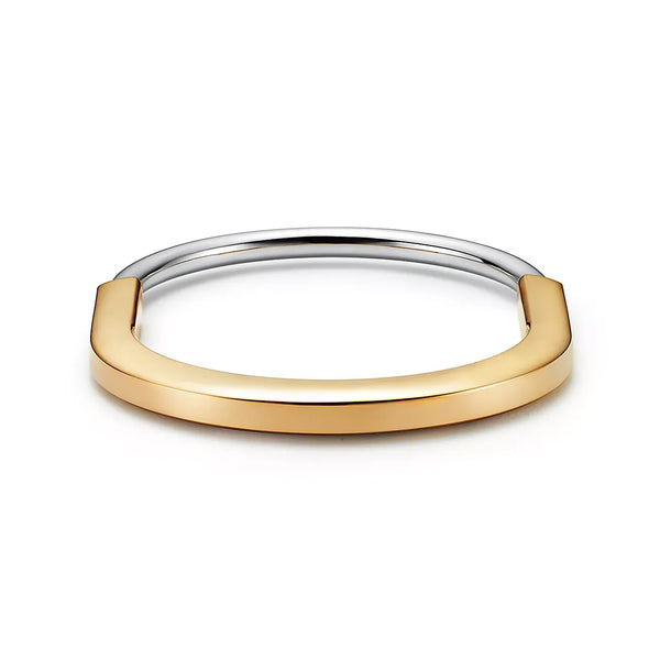 Lock Bangle Bracelet Yellow And White Gold Vermeil Diamond Accent