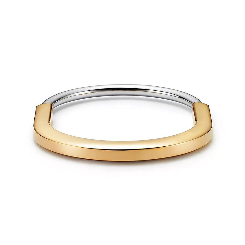 Lock Bangle Bracelet Yellow And White Gold Vermeil Diamond Accent