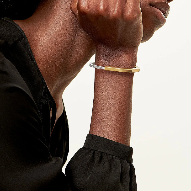 Lock Bangle Bracelet Yellow And White Gold Vermeil Diamond Accent