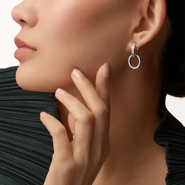 Love Double Hoop Earrings White Gold Vermeil With Moissanite