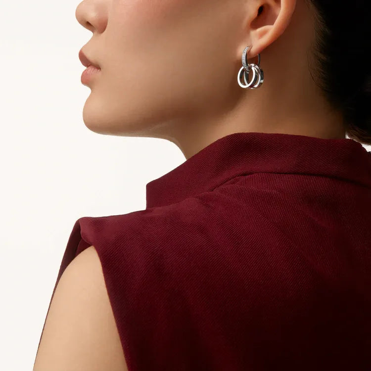 Love Double Hoop Earrings White Gold Vermeil With Moissanite