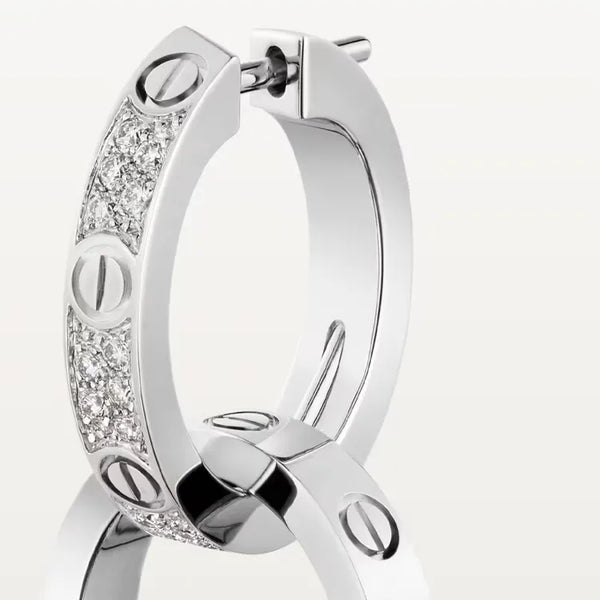 Love Double Hoop Earrings White Gold Vermeil With Moissanite