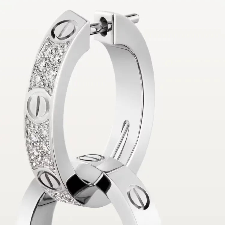 Love Double Hoop Earrings White Gold Vermeil With Moissanite