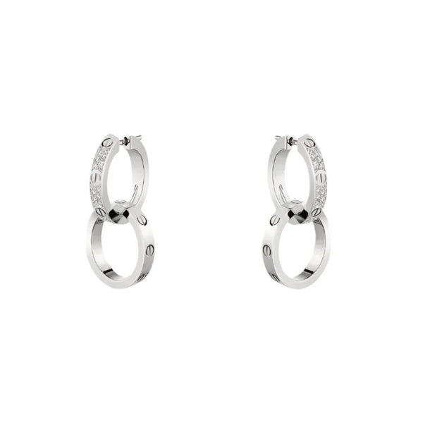 Love Double Hoop Earrings White Gold Vermeil With Moissanite