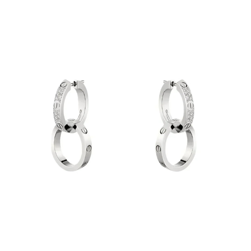 Love Double Hoop Earrings White Gold Vermeil With Moissanite