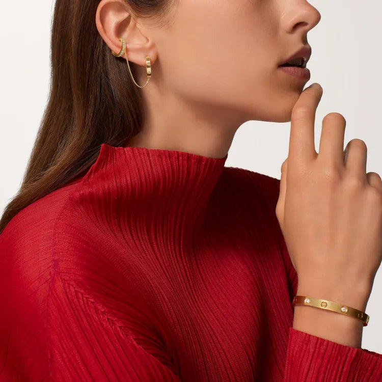 Love Multiwear Linked Hoop Earring Half-Pave Yellow Gold Vermeil