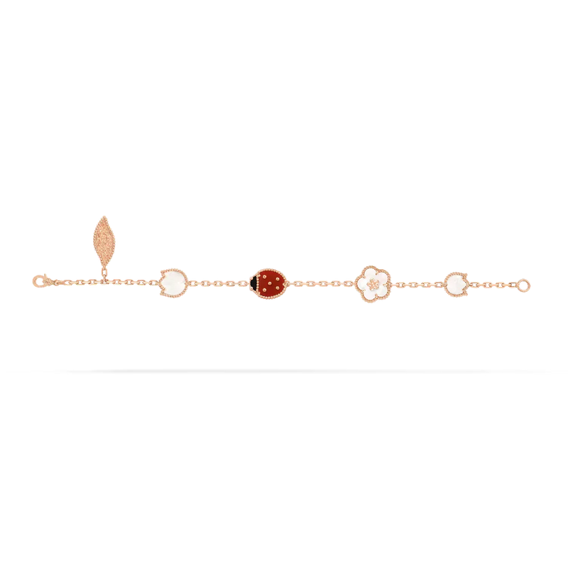 Lucky Spring Bracelet Rose Gold White Mother of Pearl Carnelian Onyx