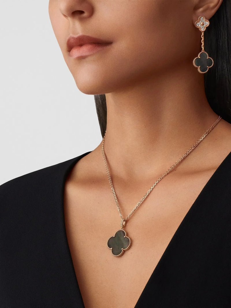 Magic Alhambra Drop Earrings Rose Gold Vermeil With Diamond