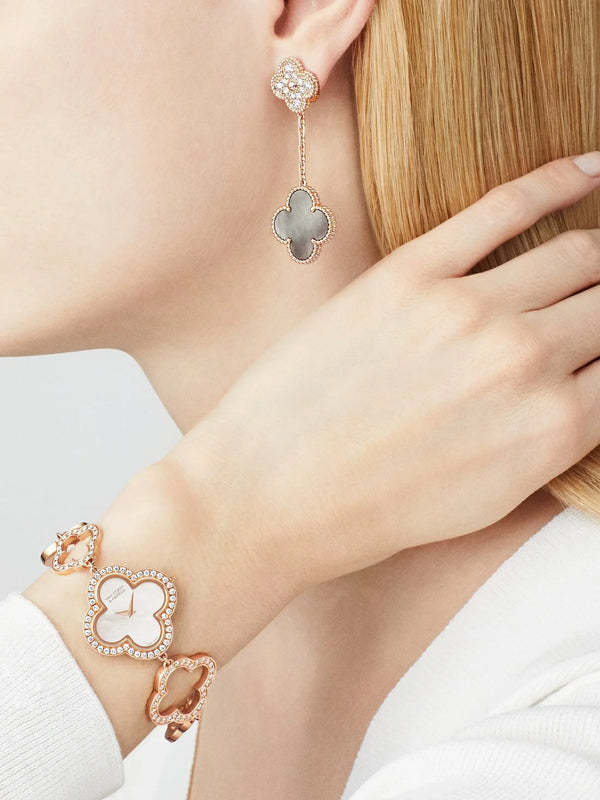 Magic Alhambra Drop Earrings Rose Gold Vermeil With Diamond