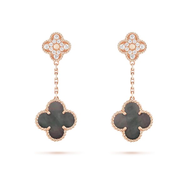 Magic Alhambra Drop Earrings Rose Gold Vermeil With Diamond