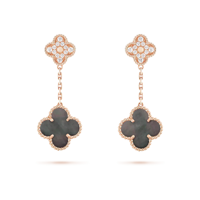 Magic Alhambra Drop Earrings Rose Gold Vermeil With Diamond