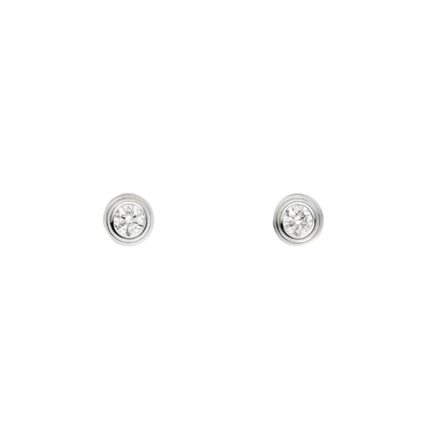 Mini Bezel Diamond Stud Earrings in White Gold Vermeil