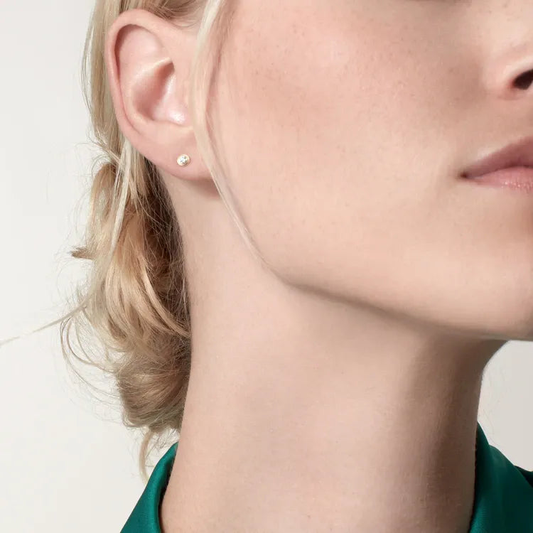 Mini Bezel Diamond Stud Earrings in Yellow Gold Vermeil