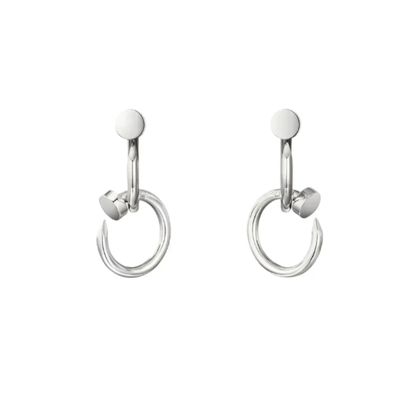 Nail Hoop Earrings White Gold Vermeil Modern Industrial Design