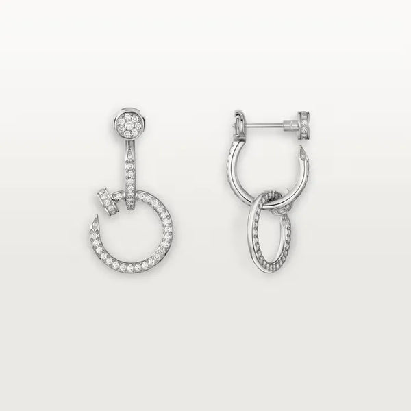 Nail Hoop Earrings White Gold Vermeil With Diamonds