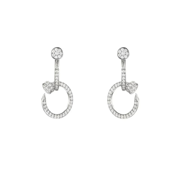 Nail Hoop Earrings White Gold Vermeil With Diamonds