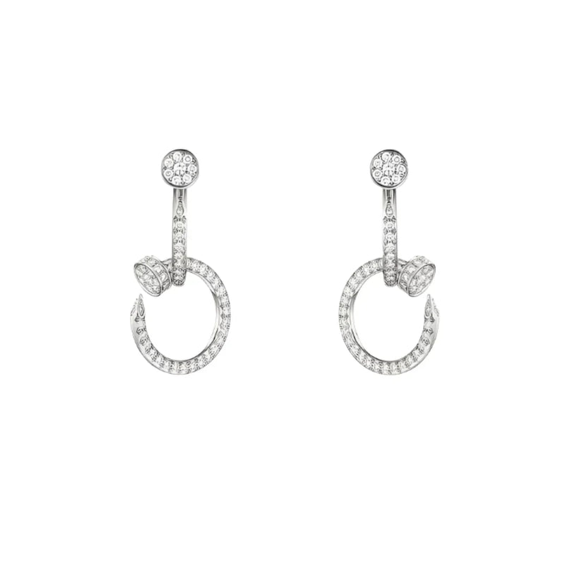 Nail Hoop Earrings White Gold Vermeil With Diamonds