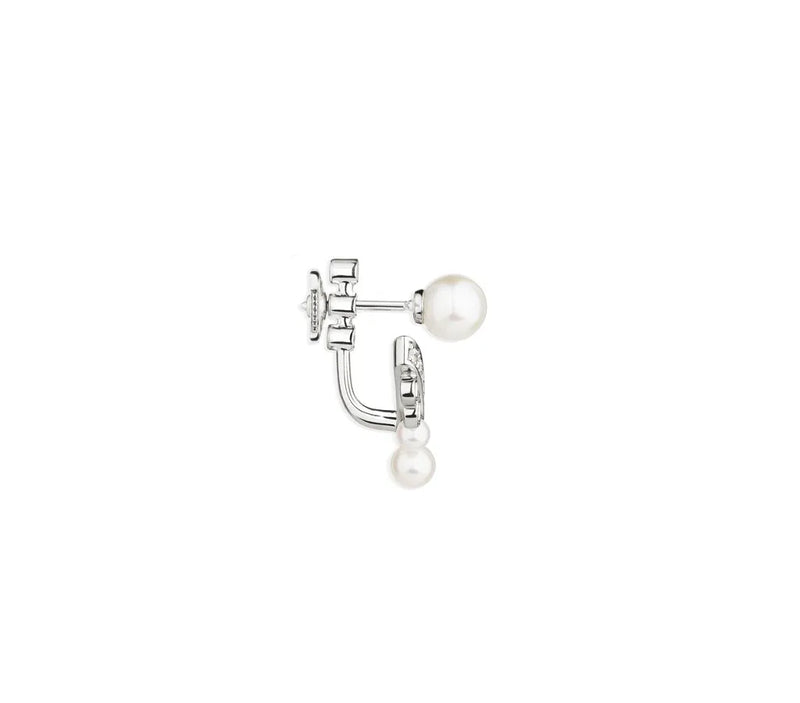 Pearl & Diamond Ear Jacket Earring in White Gold Vermeil