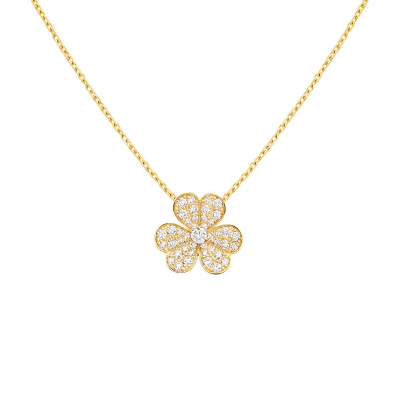 Yellow Gold Floral Pendant Necklace With Diamonds