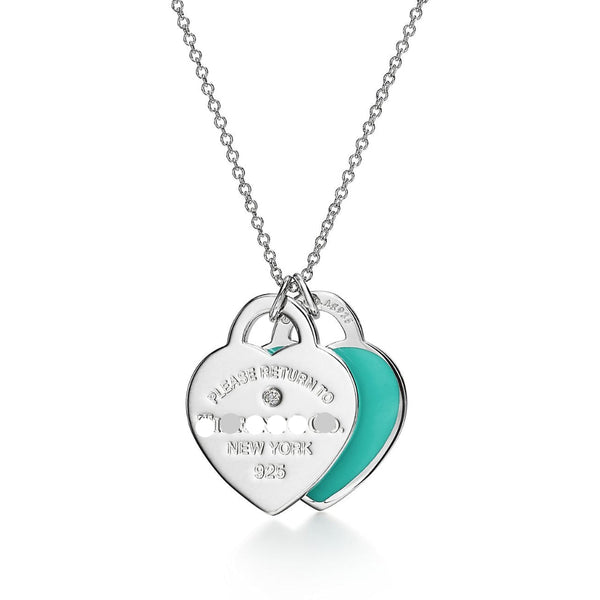 Return to Blue Double Heart Tag Pendant