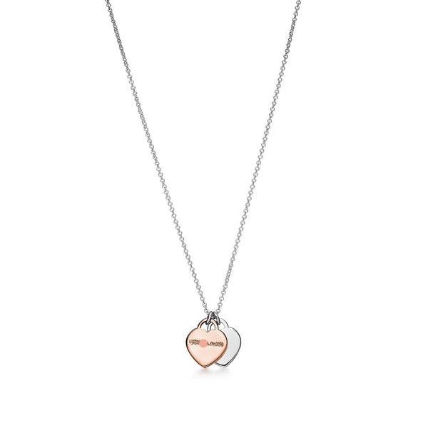 Return to Double Heart Tag Pendant in White and Rose Gold Mini