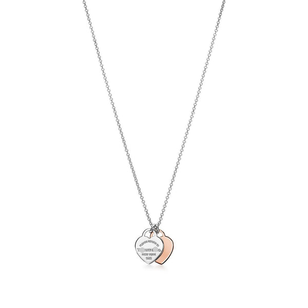 Return to Double Heart Tag Pendant in White and Rose Gold Mini