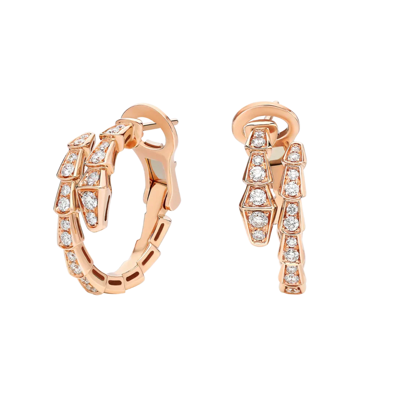 Serpenti Viper Hoop Earrings Rose Gold Vermeil With Moissanite Pave