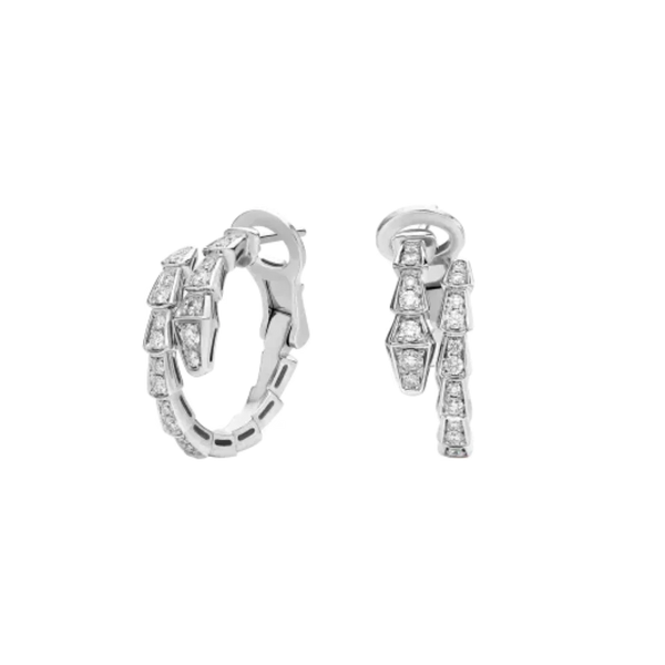 Serpenti Viper Hoop Earrings White Gold Vermeil With Moissanite Pave