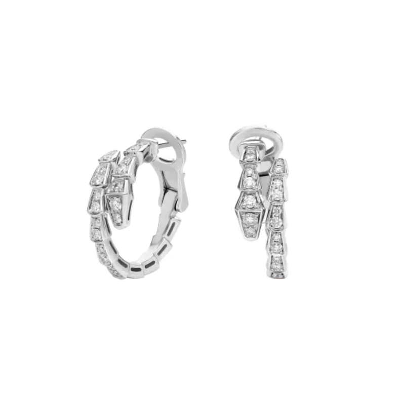 Serpenti Viper Hoop Earrings White Gold Vermeil With Moissanite Pave