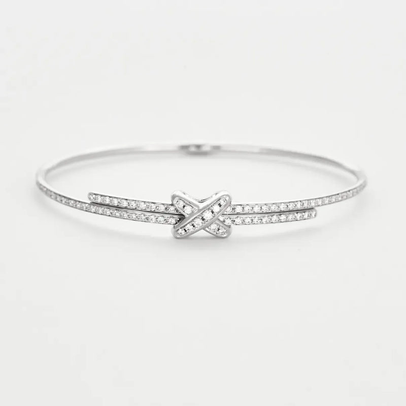 X Crossover Diamond Bangle White Gold