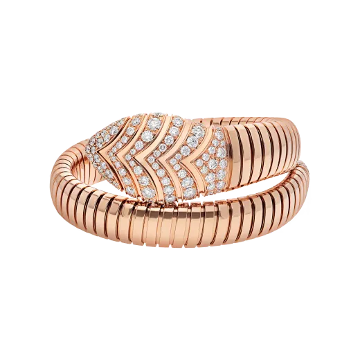 Single Coil Serpent Bracelet Rose Gold Vermeil Pave Head And Tail
