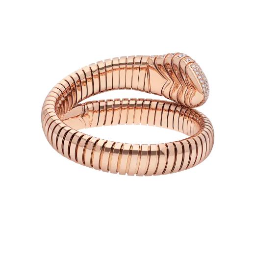 Single Coil Serpent Bracelet Rose Gold Vermeil Pave Head And Tail