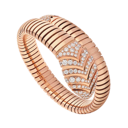 Single Coil Serpent Bracelet Rose Gold Vermeil Pave Head And Tail