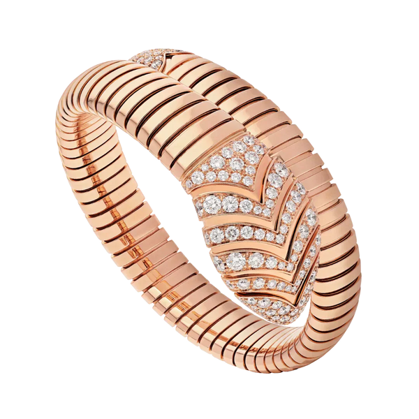 Single Coil Serpent Bracelet Rose Gold Vermeil Pave Head And Tail