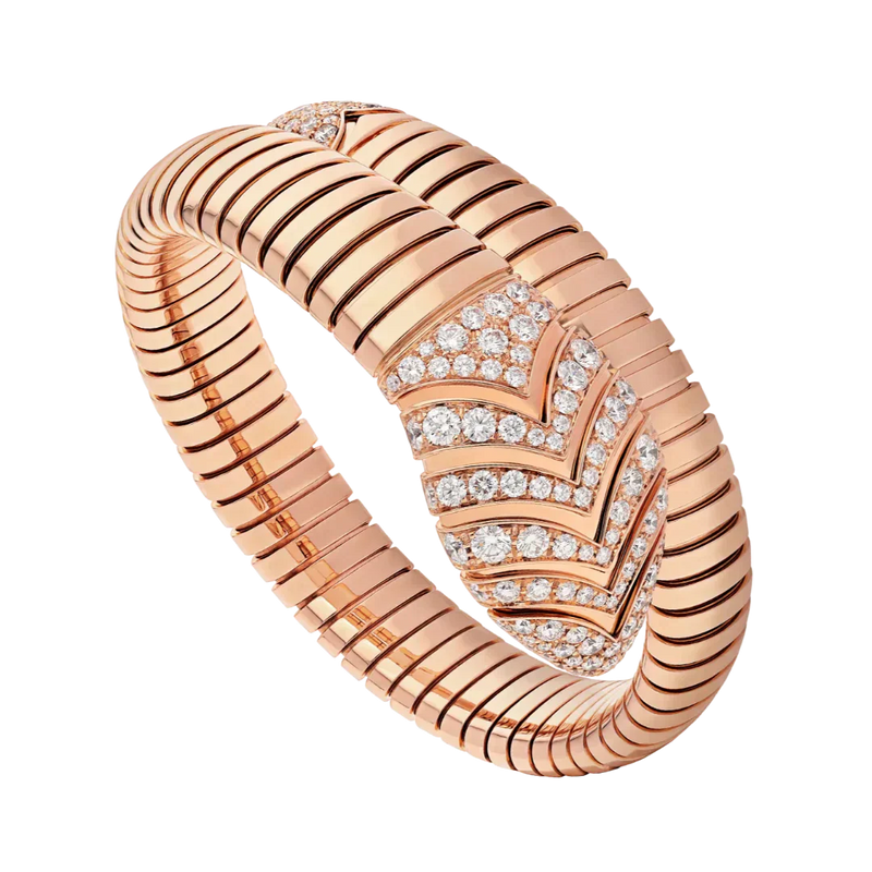 Single Coil Serpent Bracelet Rose Gold Vermeil Pave Head And Tail