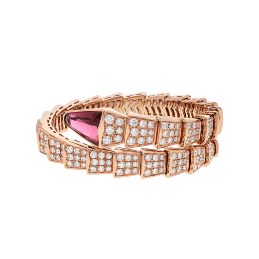 Single Coil Serpent Bracelet Rose Gold Vermeil Rubellite Diamond Pave