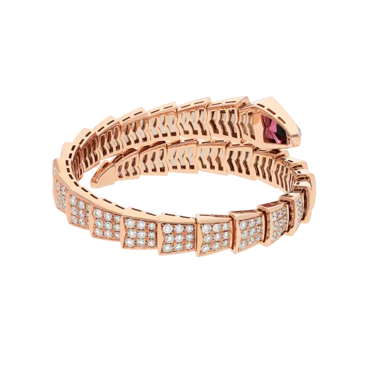Single Coil Serpent Bracelet Rose Gold Vermeil Rubellite Diamond Pave