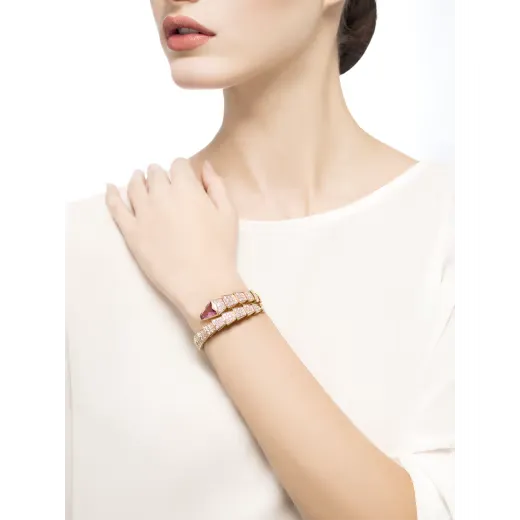 Single Coil Serpent Bracelet Rose Gold Vermeil Rubellite Diamond Pave