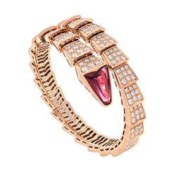 Single Coil Serpent Bracelet Rose Gold Vermeil Rubellite Diamond Pave